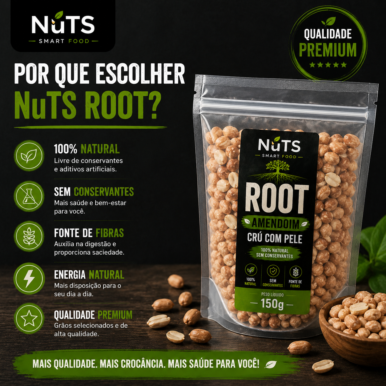 Amendoim Cru com Pele 150g | Natural – NuTS ROOT