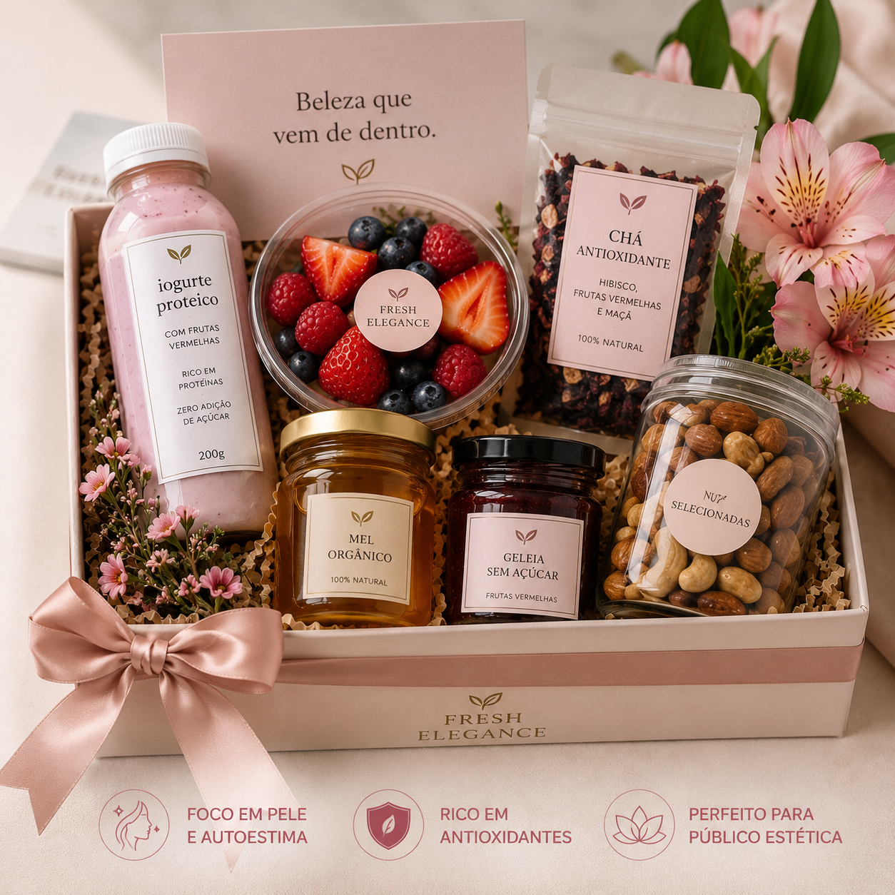 Kit Café da Manhã Beauty Glow Fresh Elegance – Antioxidante, Frutas Vermelhas e Autocuidado Premium