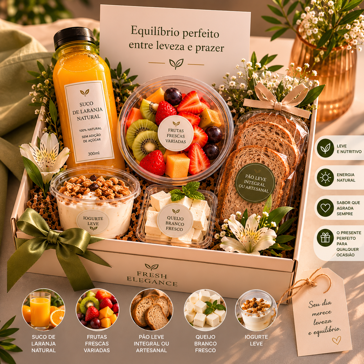 Kit Café da Manhã Light Balance Fresh Elegance – Leve, Equilibrado e Sofisticado | Presente Perfeito