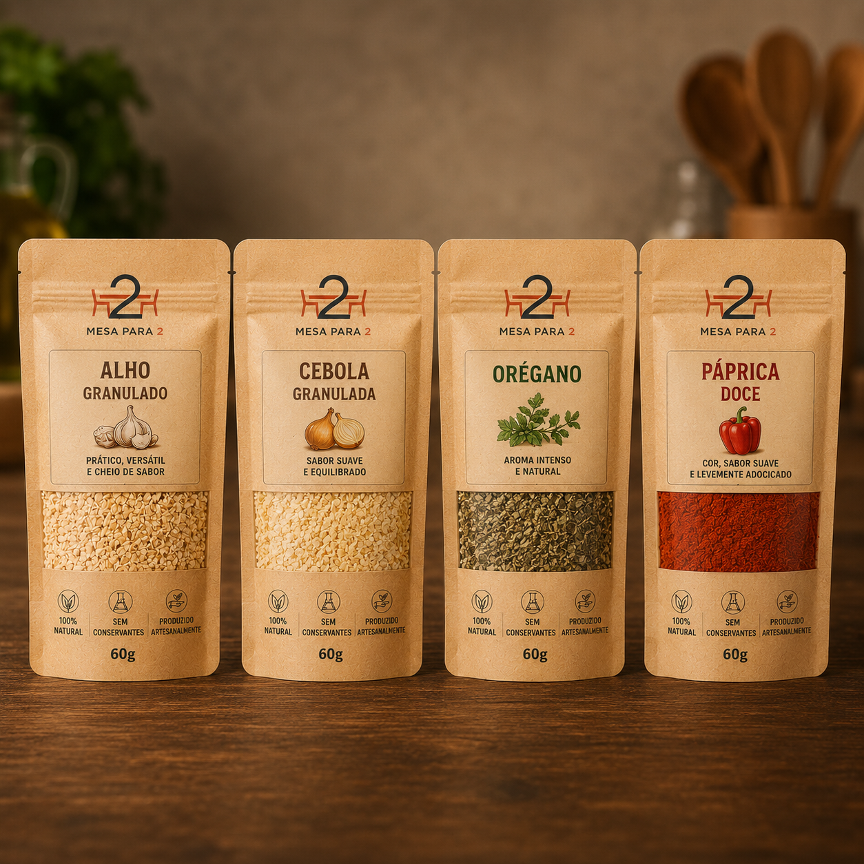 Kit de Temperos Essenciais para Cozinha – Alho, Cebola, Orégano e Páprica Doce 4x60g | Tempero Completo para o Dia a Dia