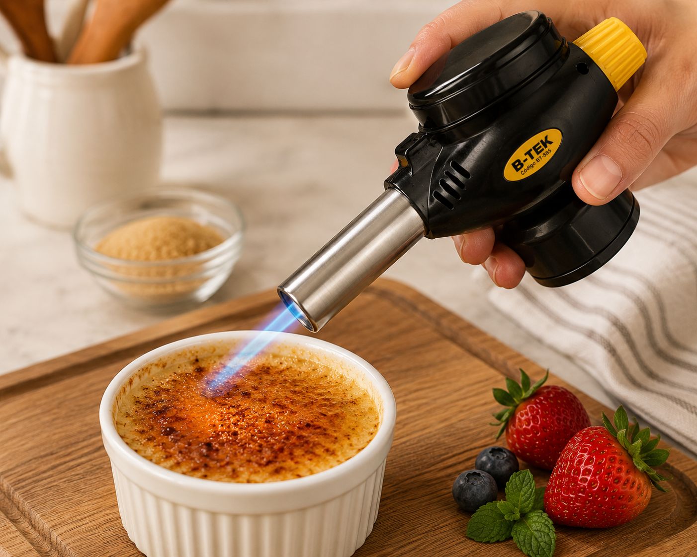 Maçarico Culinário Portátil Recarregável – Chama Ajustável para Cozinha Profissional