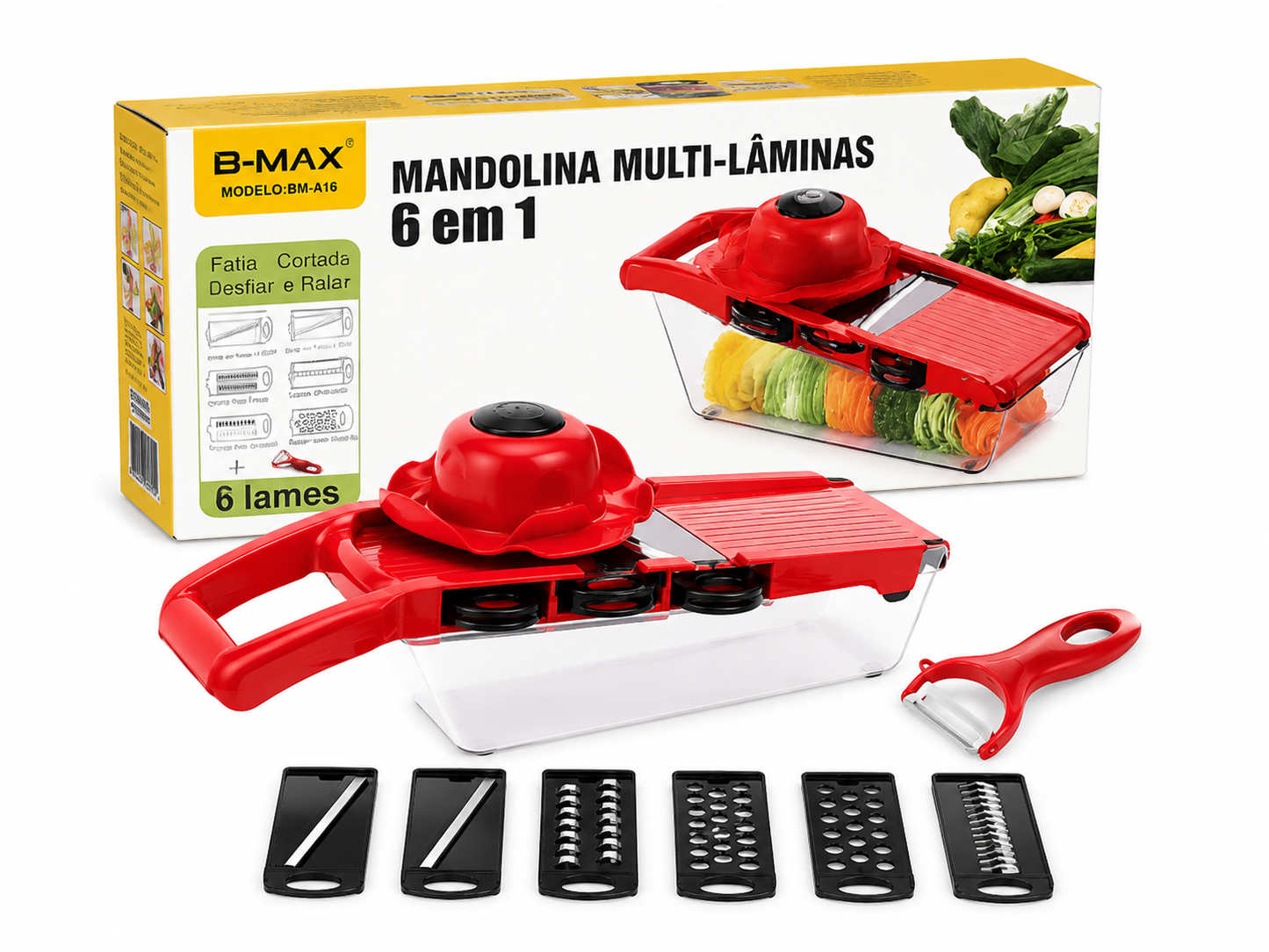 Mandolina Multi-Lâminas 6 em 1 – Fatie, Rale e Corte com Precisão Profissional