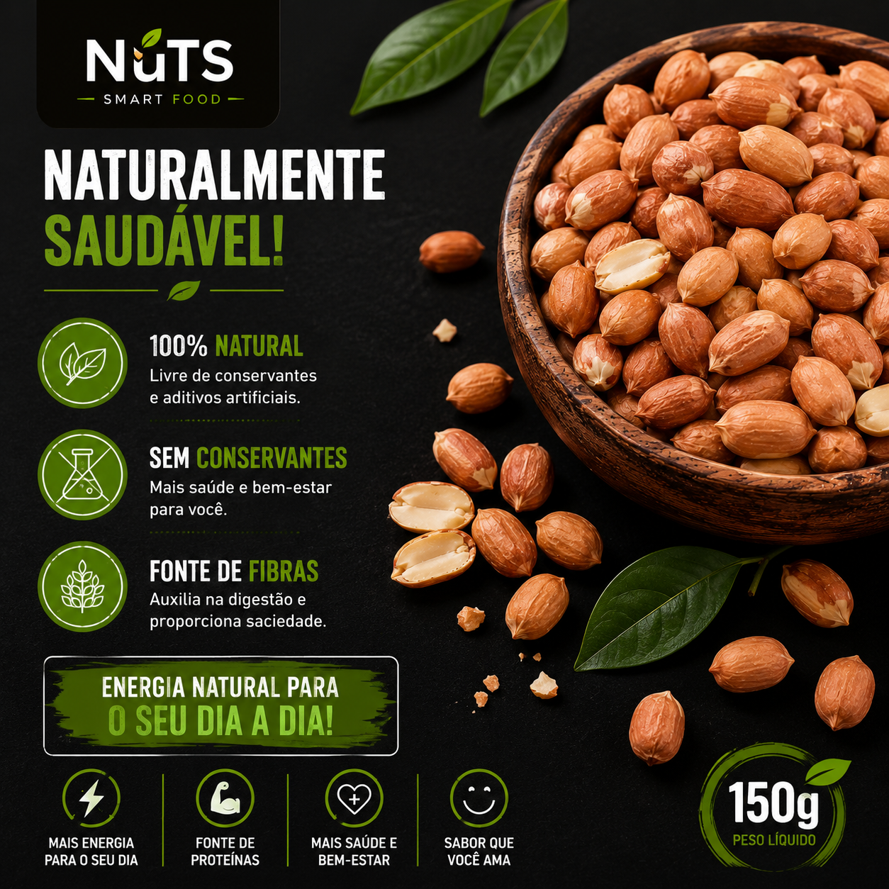 Amendoim Cru com Pele 150g | Natural – NuTS ROOT