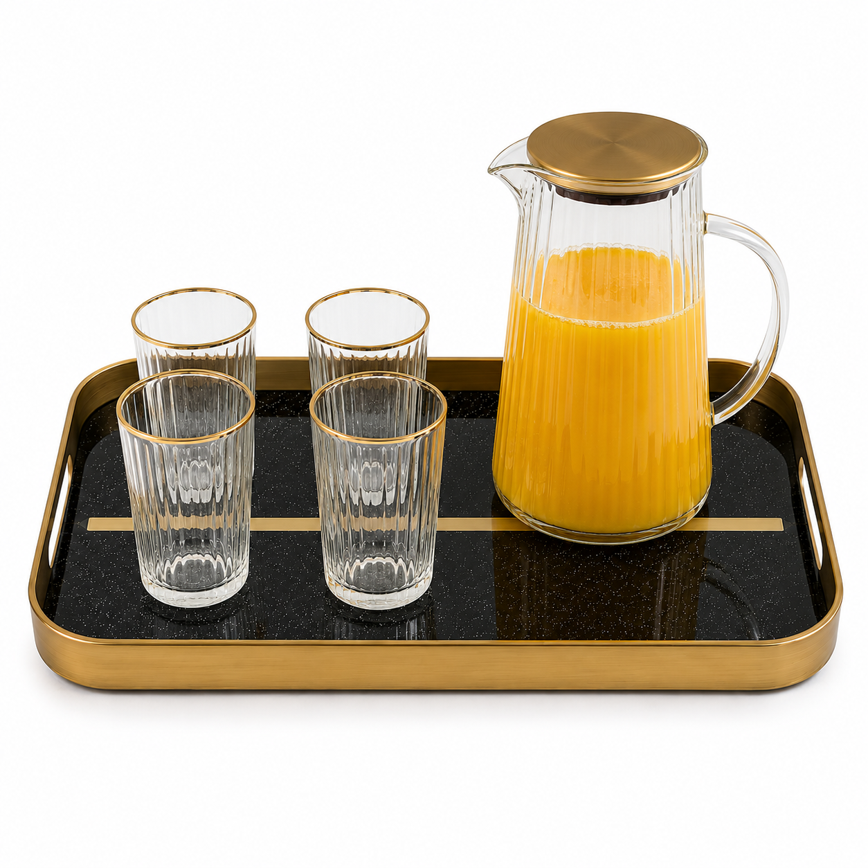 Bandeja Premium Preto & Dourado com Base em Vidro – Lux Serve Collection