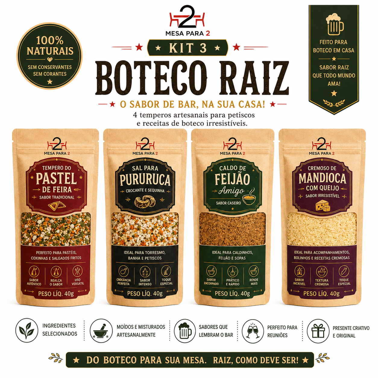 KIT BOTECO RAIZ | 4 TEMPEROS ARTESANAIS PARA PETISCOS