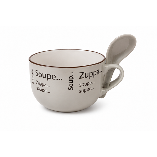 Caneca para Sopa com Colher – 470ml | Linha Comfort Kitchen