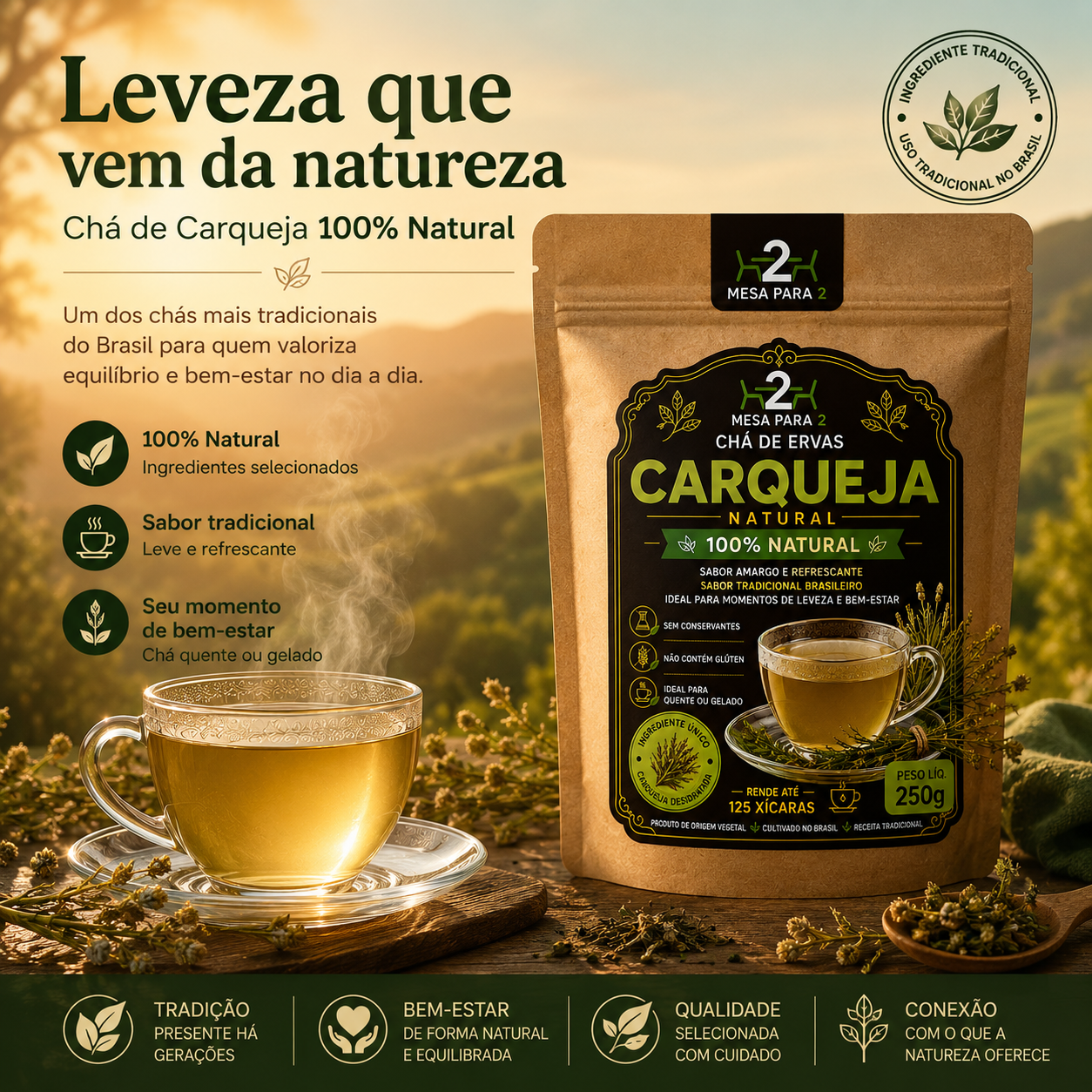 Chá de Carqueja 100% Natural | Baccharis trimera | Sabor Tradicional Brasileiro | 250g