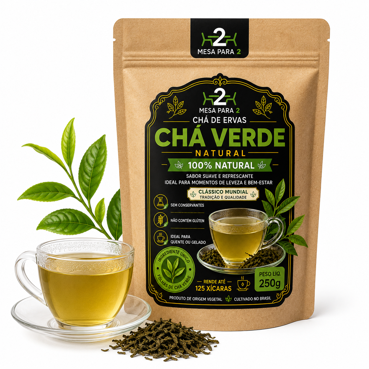 Chá Verde 100% Natural | Camellia sinensis | Sabor Suave e Refrescante | 250g
