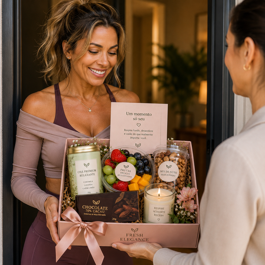 Kit Café da Manhã Self Care Fresh Elegance – Experiência de Autocuidado, Chá Premium e Bem-Estar
