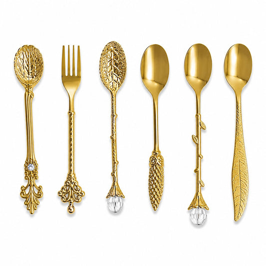 Kit Colheres Gourmet Luxo Dourado Vintage – 6 Peças Decorativas Premium