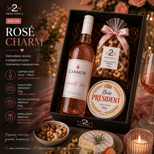 Kit Presente com Vinho Rosé Carmen Chileno, Queijo Brie Président e Castanhas Premium | Rosé Charm