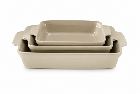 Kit Travessas Retangulares de Cerâmica com Alça – 3 Peças | Linha Elegance Forno & Mesa