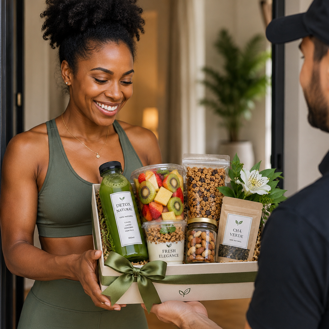 Kit Café da Manhã Fitness Detox Fresh Elegance – Leve, Natural e Sem Açúcar | Presente Saudável Premium