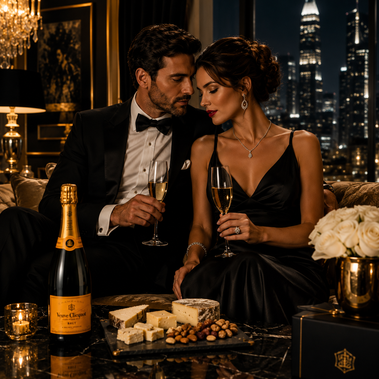 Kit Luxo Absoluto com Champagne Veuve Clicquot, Queijo Maturado e Mix Premium – Presente Sofisticado