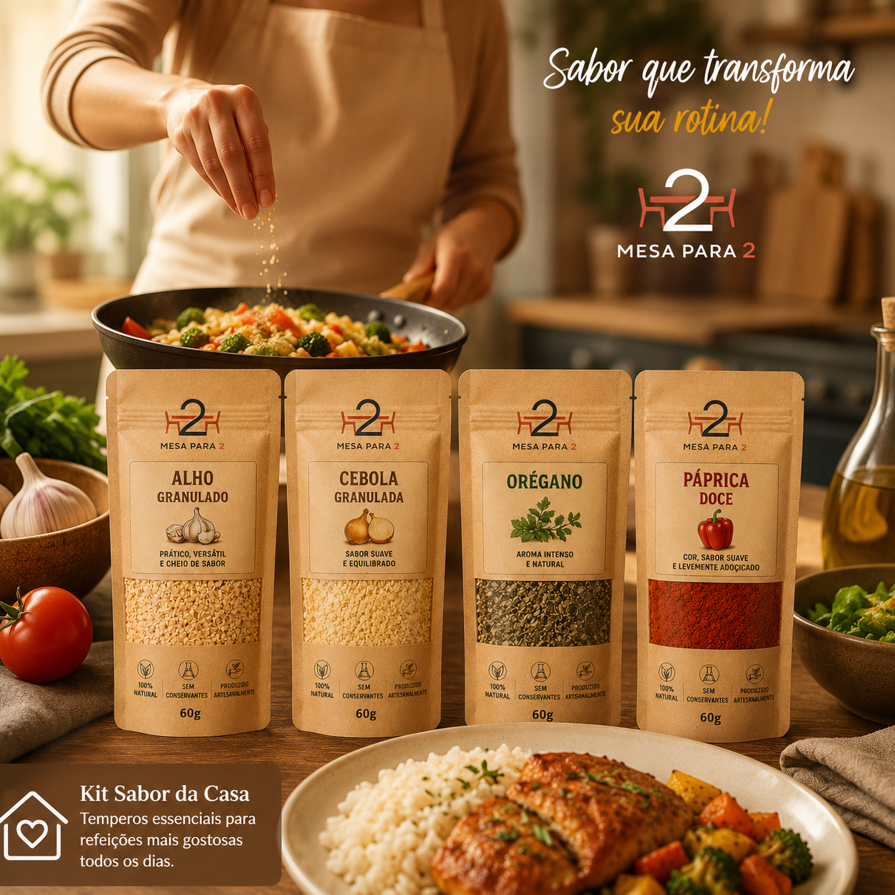 Kit de Temperos Essenciais para Cozinha – Alho, Cebola, Orégano e Páprica Doce 4x60g | Tempero Completo para o Dia a Dia
