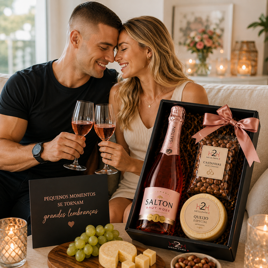 Kit Rosé Charm com Espumante Salton Brut Rosé, Queijo Especial e Castanhas – Presente Delicado e Sofisticado