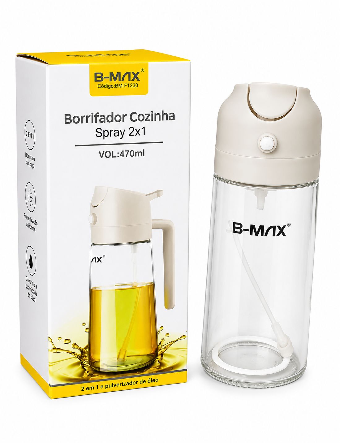 Spray de Óleo 2 em 1 Premium – Borrifador Inteligente para Cozinha (470ml)