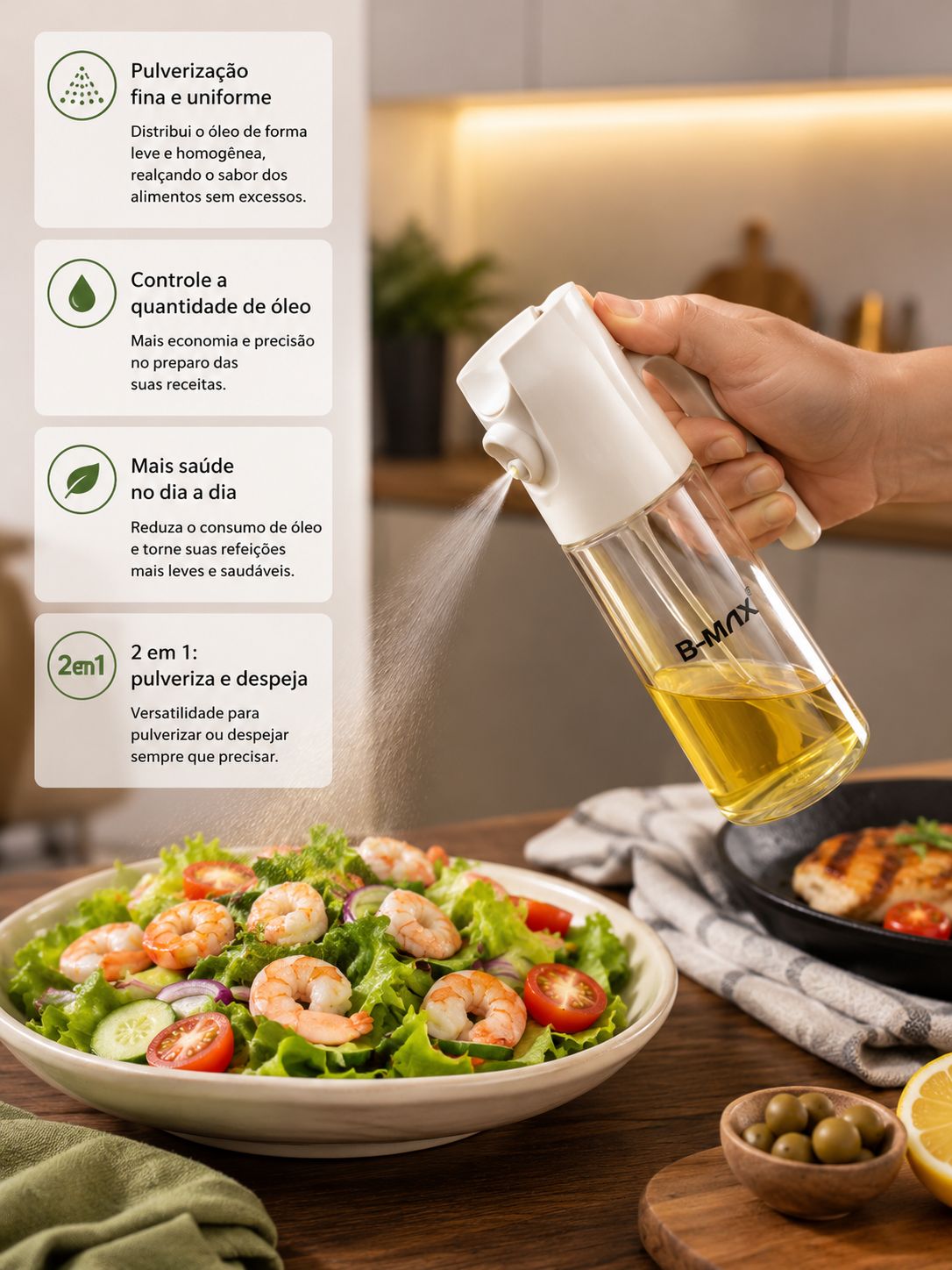 Spray de Óleo 2 em 1 Premium – Borrifador Inteligente para Cozinha (470ml)