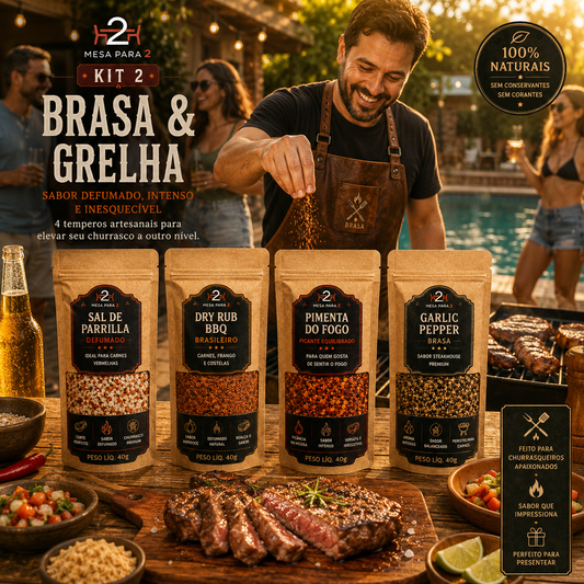 Kit de Temperos para Churrasco | Brasa &amp; Grelha | 4 Blends Artesanais para Carnes, Aves e Acompanhamentos | 4 x 100g