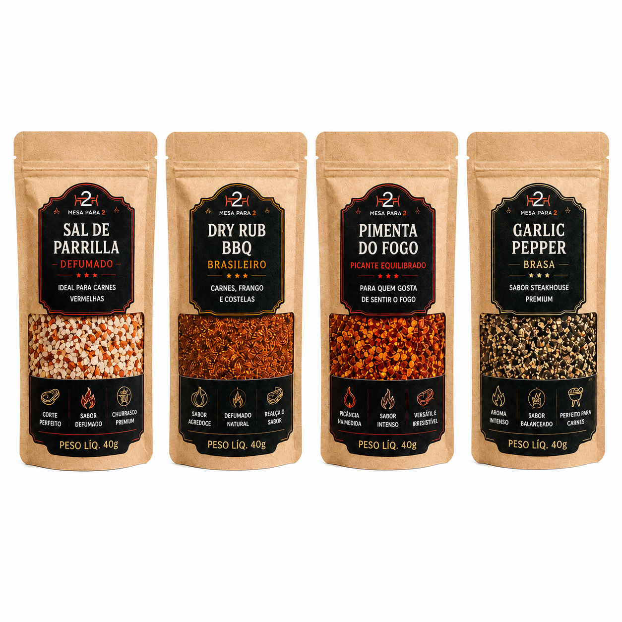 Kit de Temperos para Churrasco | Brasa &amp; Grelha | 4 Blends Artesanais para Carnes, Aves e Acompanhamentos | 4 x 100g