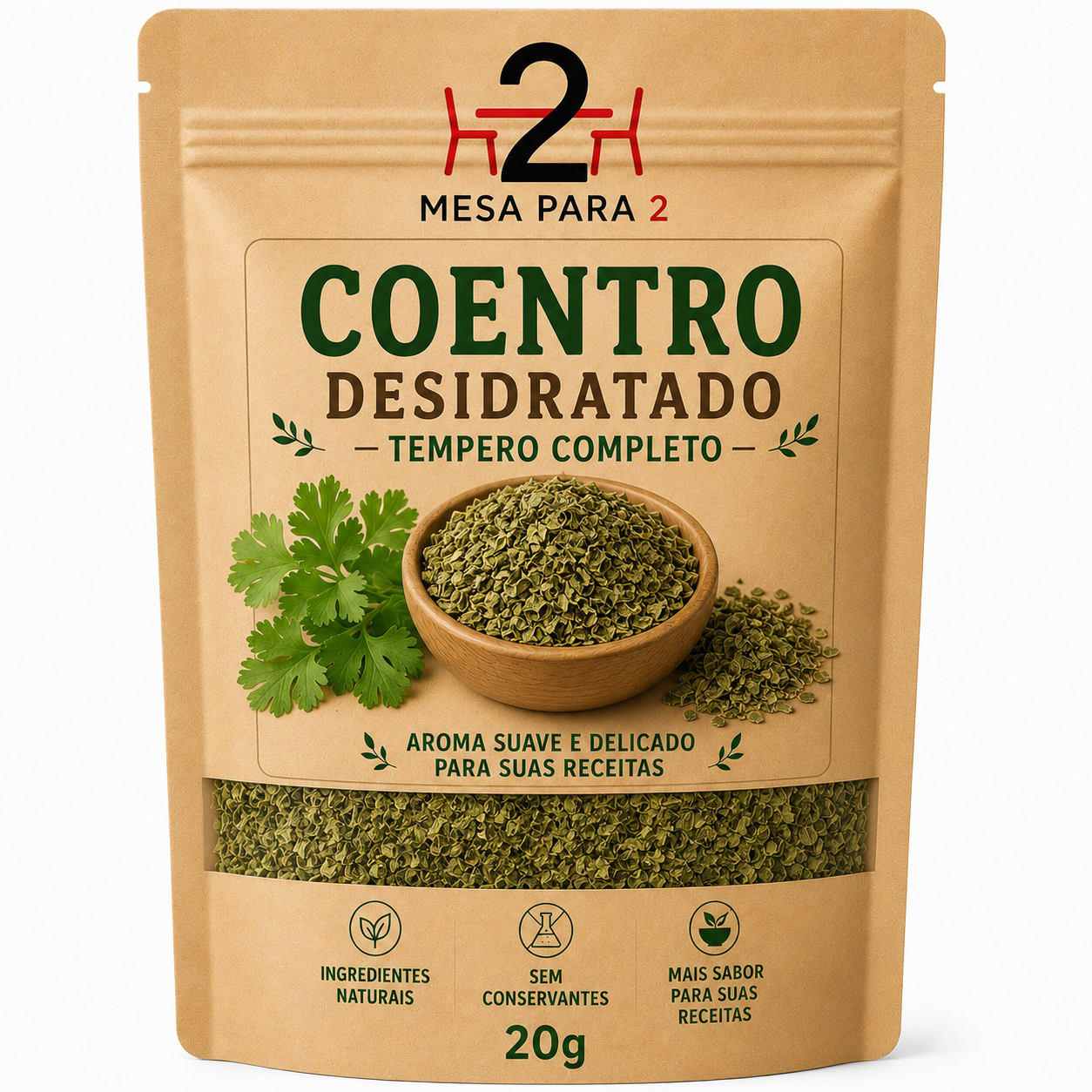Coentro Desidratado Mesa para 2 – Tempero Natural Aromático 20g