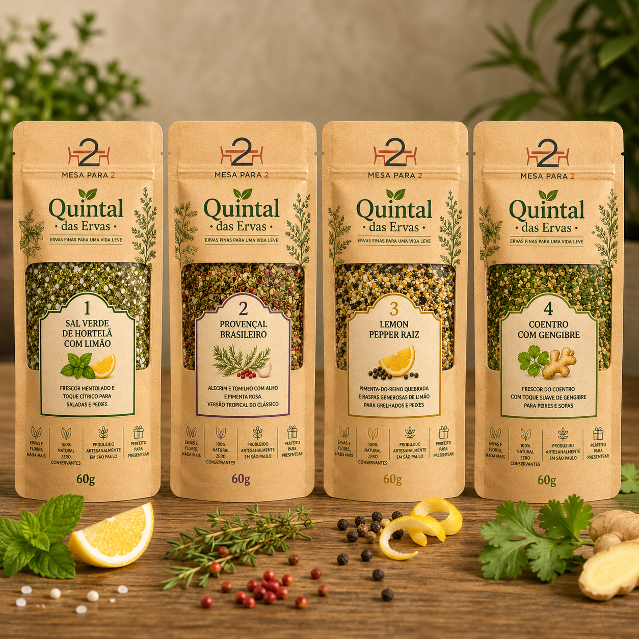 KIT DE TEMPEROS DE ERVAS FINAS – QUINTAL DAS ERVAS (4 x 60g)