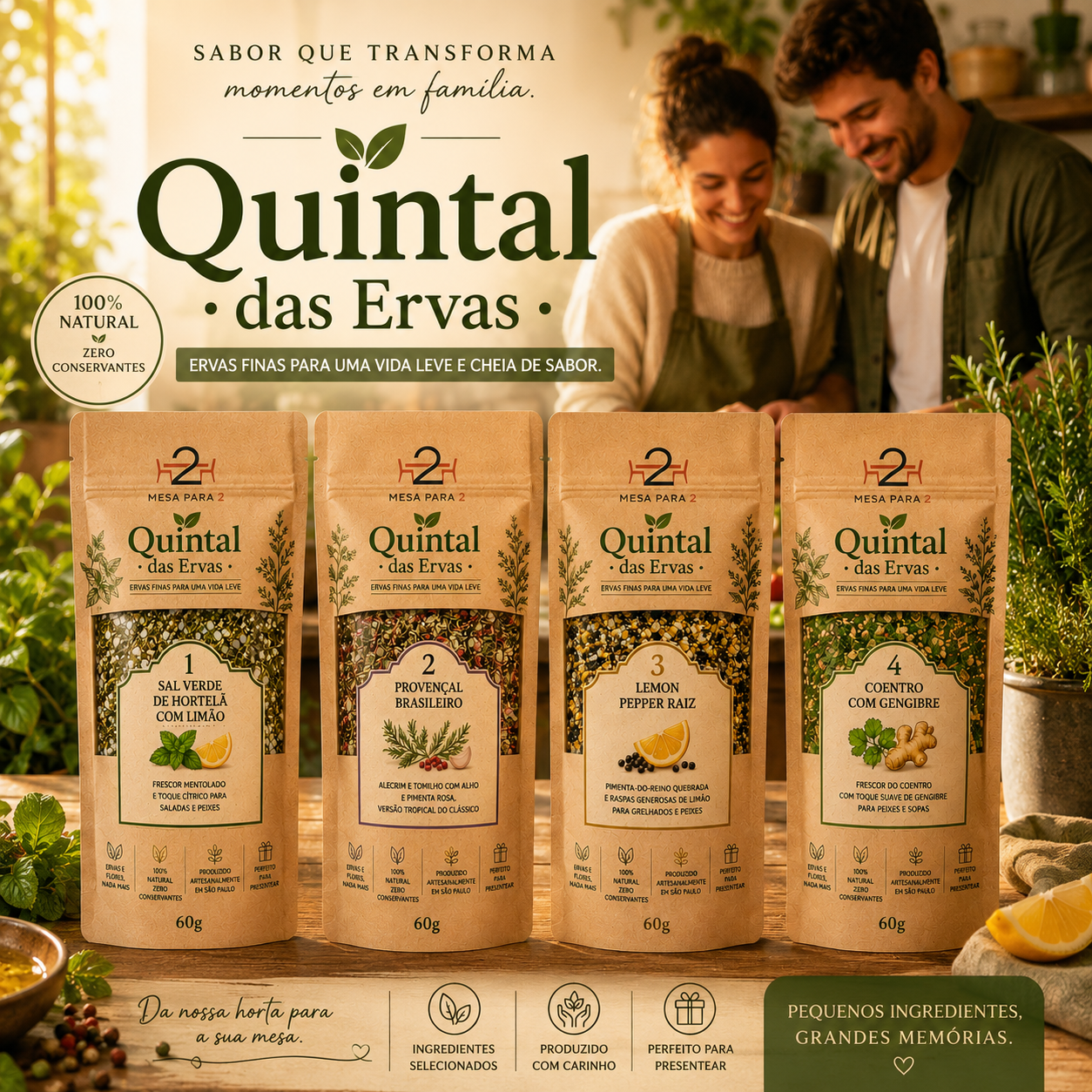 KIT DE TEMPEROS DE ERVAS FINAS – QUINTAL DAS ERVAS (4 x 60g)