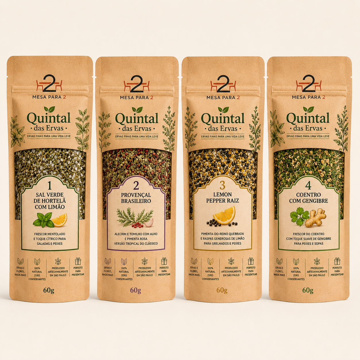 KIT DE TEMPEROS DE ERVAS FINAS – QUINTAL DAS ERVAS (4 x 60g)