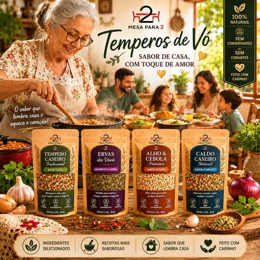 Kit de Temperos Artesanais | Temperos de Vó | 4 Blends para Arroz, Feijão, Bife e Sopa | 4 x 60g | Feito no Brasil com Ingredientes Selecionados