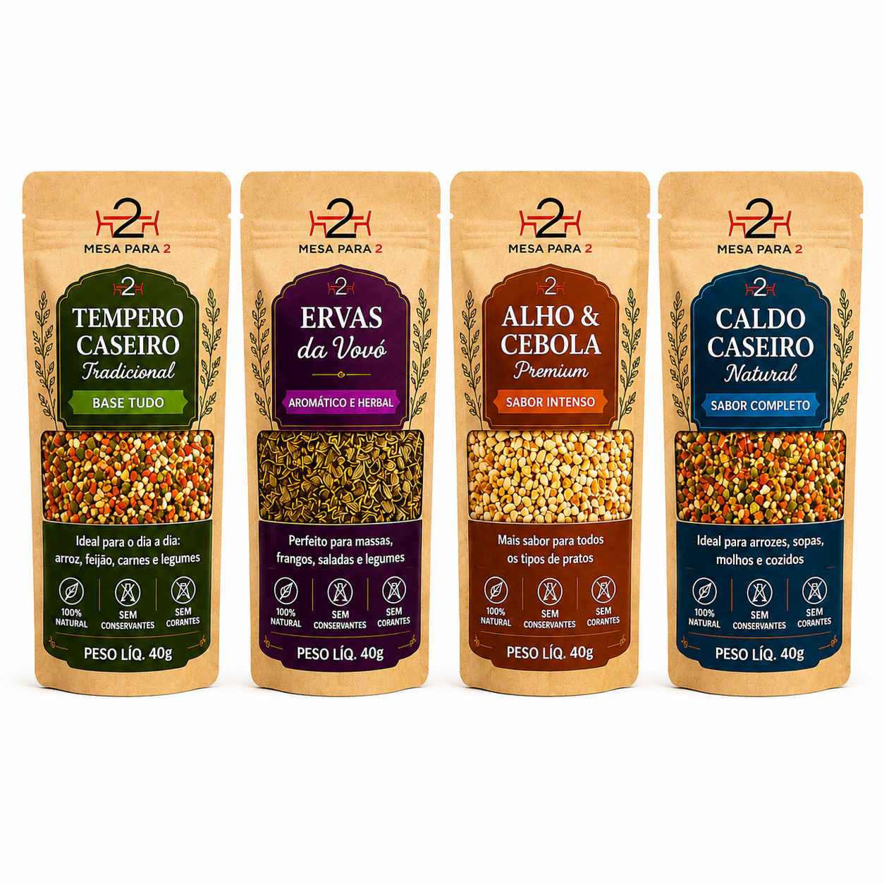 Kit de Temperos Artesanais | Temperos de Vó | 4 Blends para Arroz, Feijão, Bife e Sopa | 4 x 60g | Feito no Brasil com Ingredientes Selecionados